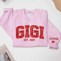 Lofaris Gigi Glitter Red Embroidered Custom Name Sweatshirt