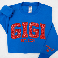 Lofaris Gigi Glitter Red Embroidered Custom Name Sweatshirt