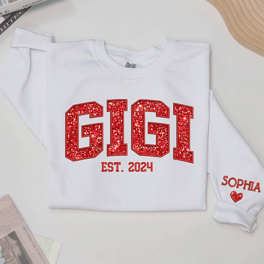 Lofaris Gigi Glitter Red Embroidered Custom Name Sweatshirt