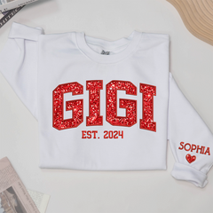 Lofaris Gigi Glitter Red Embroidered Custom Name Sweatshirt