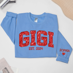 Lofaris Gigi Glitter Red Embroidered Custom Name Sweatshirt