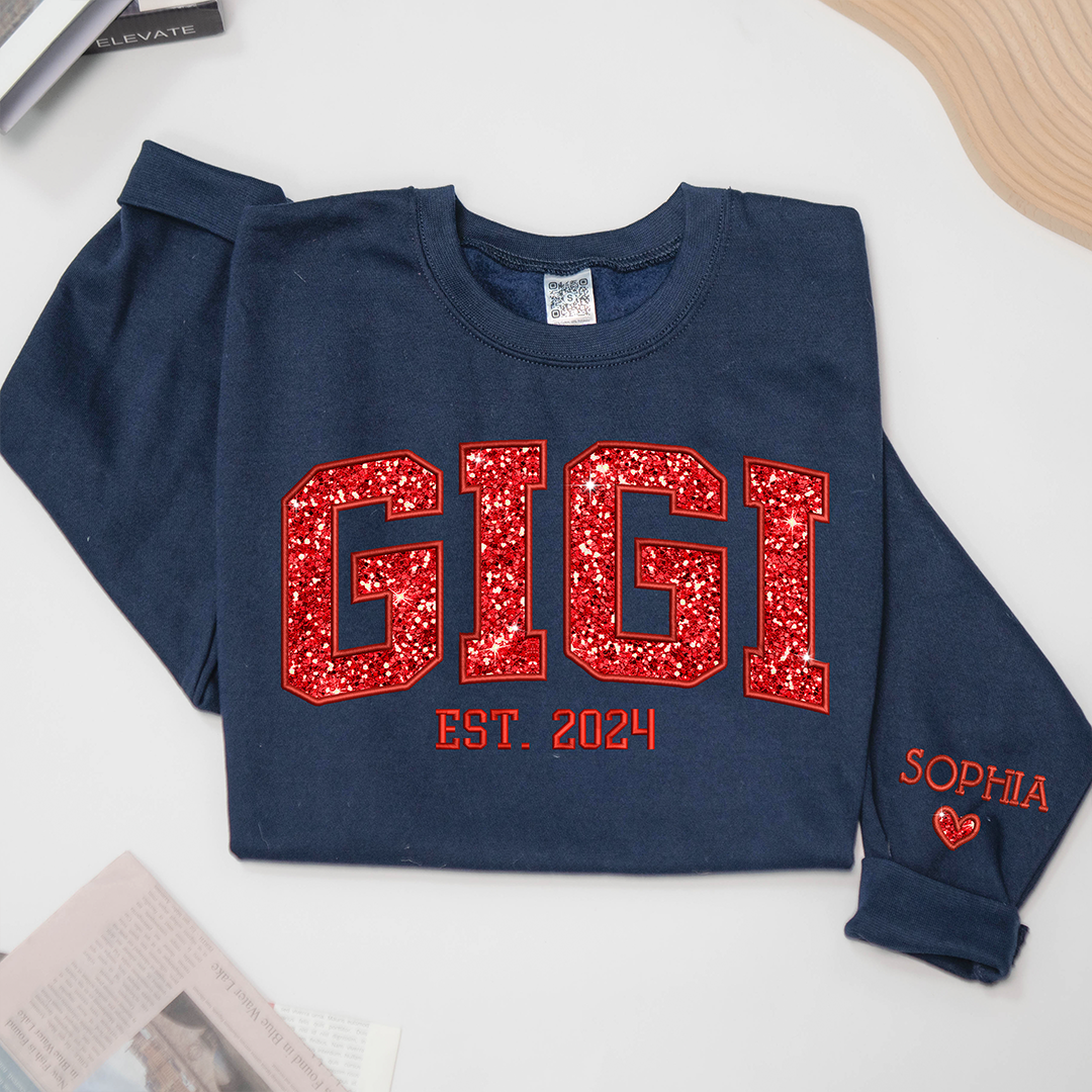 Lofaris Gigi Glitter Red Embroidered Custom Name Sweatshirt