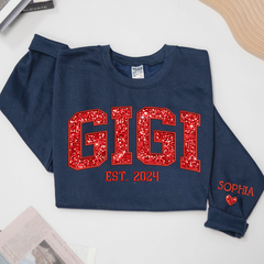 Lofaris Gigi Glitter Red Embroidered Custom Name Sweatshirt