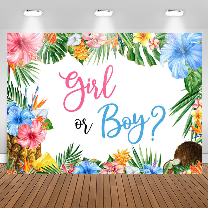Lofaris Girl Or Boy Hawaii Monstera Gender Reveal Backdrop