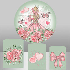 Lofaris Girl Pink Dress Floral Butterfly Round Backdrop Kit