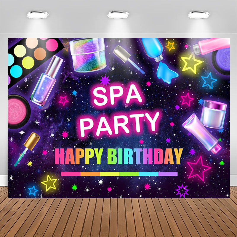 Lofaris Girls Neon Stars Spa Party Happy Birthday Backdrop