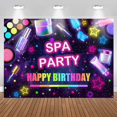 Lofaris Girls Neon Stars Spa Party Happy Birthday Backdrop