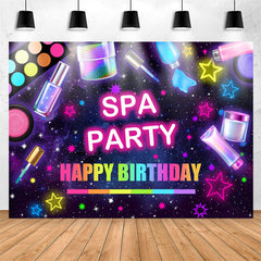 Lofaris Girls Neon Stars Spa Party Happy Birthday Backdrop