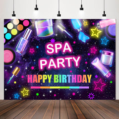Lofaris Girls Neon Stars Spa Party Happy Birthday Backdrop