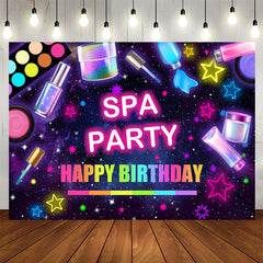 Lofaris Girls Neon Stars Spa Party Happy Birthday Backdrop