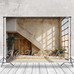 Lofaris Glass Window Green Plant Photo Retro Wall Backdrop