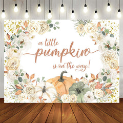 Lofaris Glitter Beige Floral Punpkin Baby Shower Backdrop