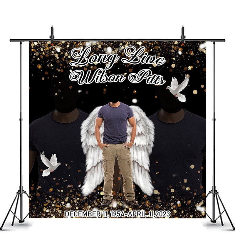 Lofaris Glitter Black Funeral Custom Memorial Photo Backdrop