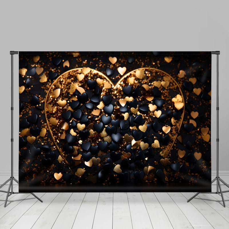 Lofaris Glitter Black Golden Heart Valentines Day Backdrop