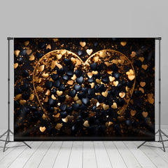 Lofaris Glitter Black Golden Heart Valentines Day Backdrop