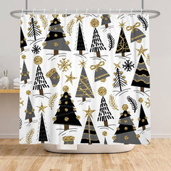 Lofaris Glitter Black Golden Tree Christmas Shower Curtain
