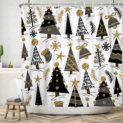 Lofaris Glitter Black Golden Tree Christmas Shower Curtain