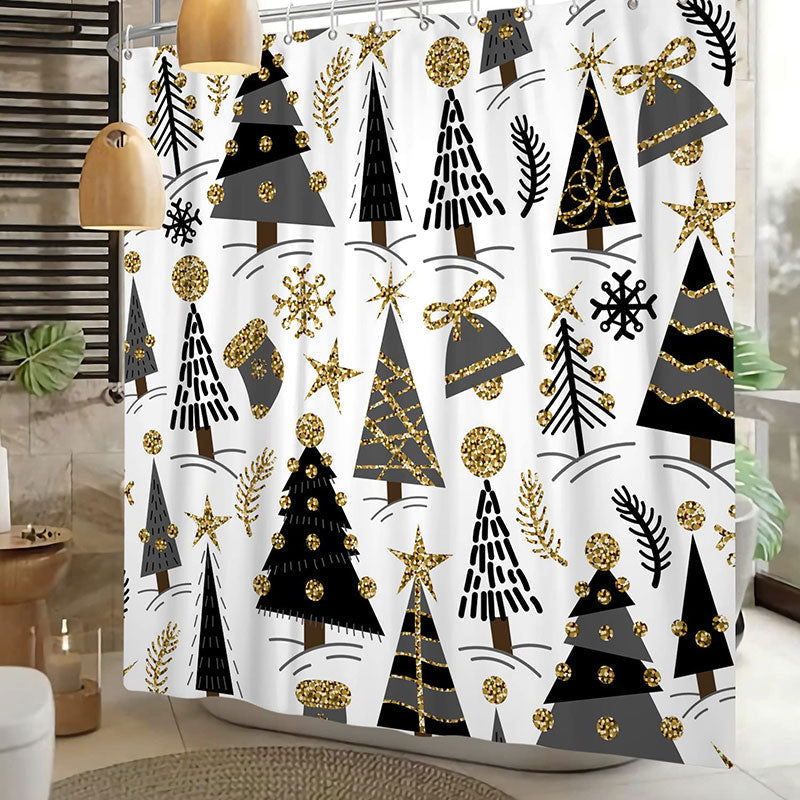 Lofaris Glitter Black Golden Tree Christmas Shower Curtain
