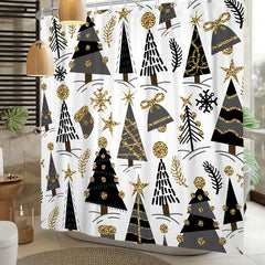Lofaris Glitter Black Golden Tree Christmas Shower Curtain