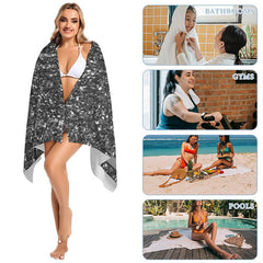 Lofaris Glitter Black Silver Custom Name Beach Pool Towel