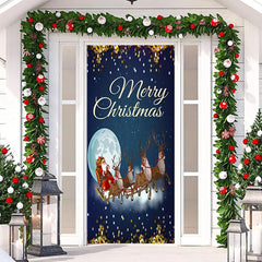 Lofaris Glitter Blue Santa Claus Night Christmas Door Cover