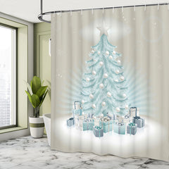 Lofaris Glitter Blue Snowy Tree Christmas Shower Curtain