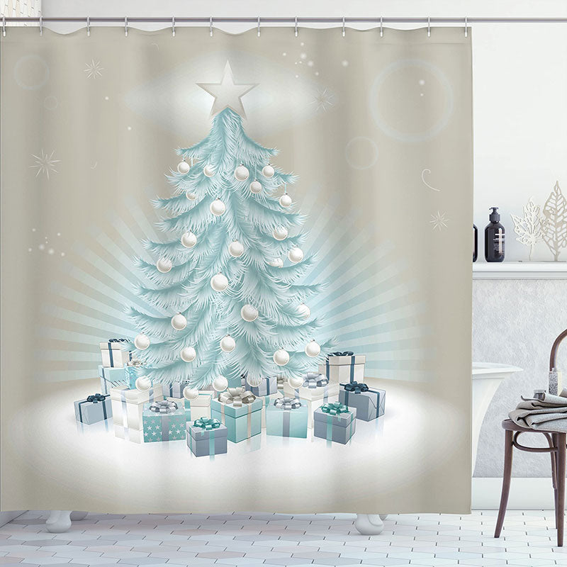 Lofaris Glitter Blue Snowy Tree Christmas Shower Curtain