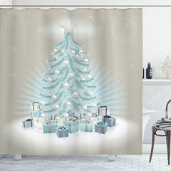 Lofaris Glitter Blue Snowy Tree Christmas Shower Curtain