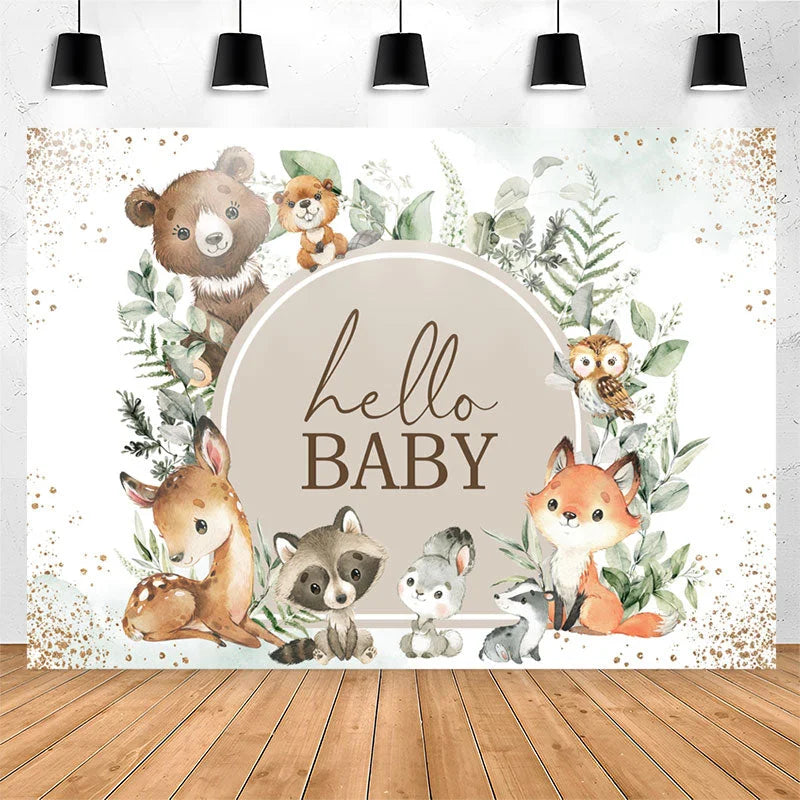 Lofaris Glitter Boho Cute Animals Hello Baby Shower Backdrop