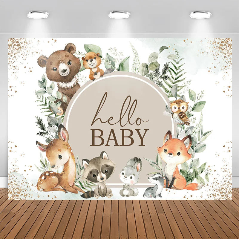 Lofaris Glitter Boho Cute Animals Hello Baby Shower Backdrop