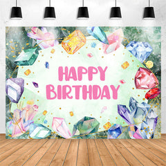 Lofaris Glitter Crystal Jewel Girl Happy Birthday Backdrop
