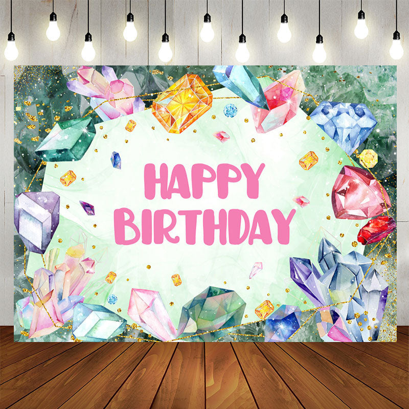 Lofaris Glitter Crystal Jewel Girl Happy Birthday Backdrop