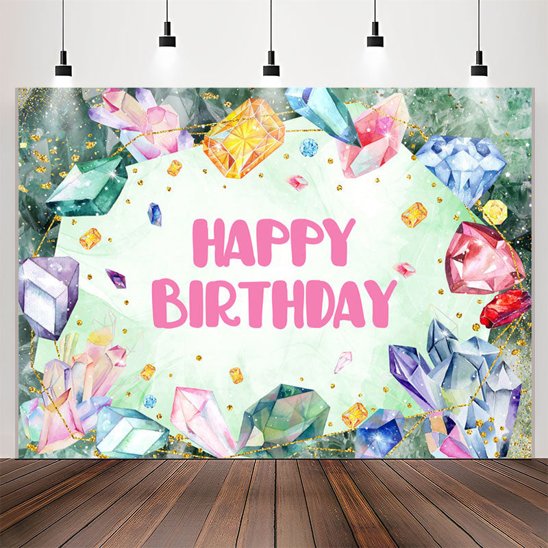 Lofaris Glitter Crystal Jewel Girl Happy Birthday Backdrop