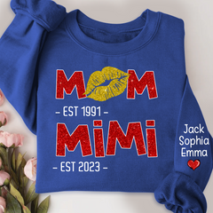 Lofaris Glitter Custom Mom Mimi Est Lips Grandma Sweatshirt