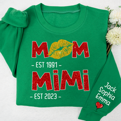 Lofaris Glitter Custom Mom Mimi Est Lips Grandma Sweatshirt