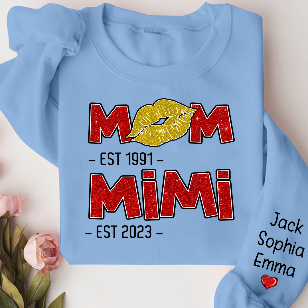 Lofaris Glitter Custom Mom Mimi Est Lips Grandma Sweatshirt