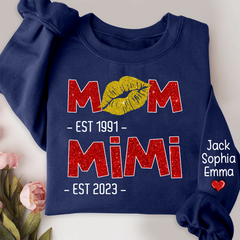 Lofaris Glitter Custom Mom Mimi Est Lips Grandma Sweatshirt