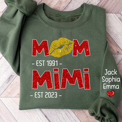 Lofaris Glitter Custom Mom Mimi Est Lips Grandma Sweatshirt