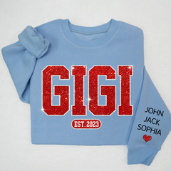 Lofaris Glitter Custom Name Gigi Grandma Est Kids Sweatshirt