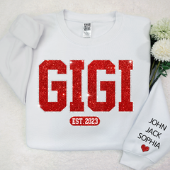 Lofaris Glitter Custom Name Gigi Grandma Est Kids Sweatshirt