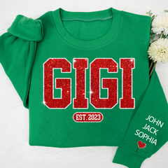 Lofaris Glitter Custom Name Gigi Grandma Est Kids Sweatshirt