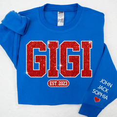 Lofaris Glitter Custom Name Gigi Grandma Est Kids Sweatshirt