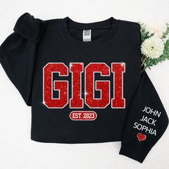 Lofaris Glitter Custom Name Gigi Grandma Est Kids Sweatshirt