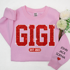 Lofaris Glitter Custom Name Gigi Grandma Est Kids Sweatshirt