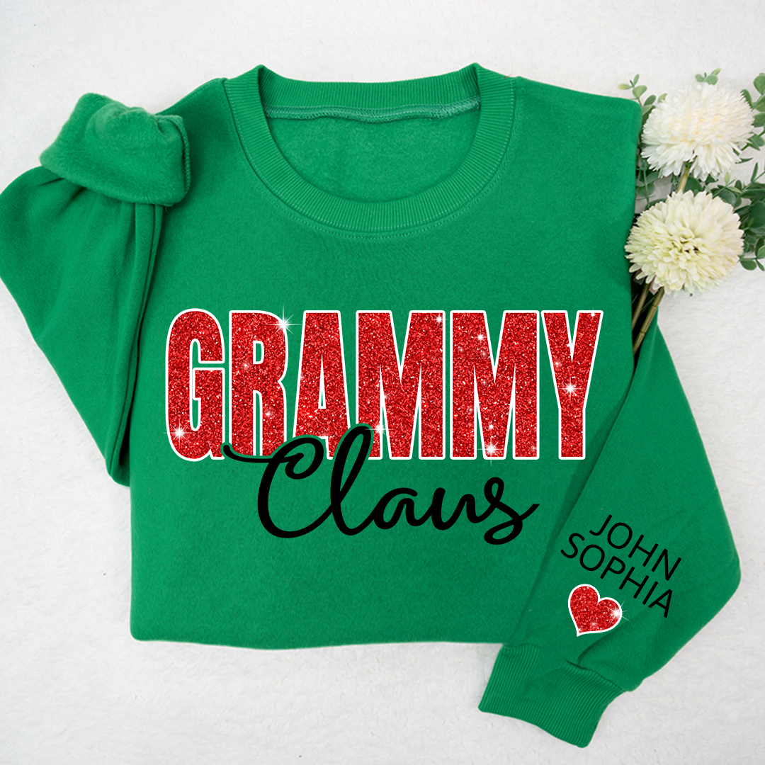 Lofaris Glitter Custom Name Grammy Grandma Mimi Nana Claus And Kids CTH01 Sweatshirt