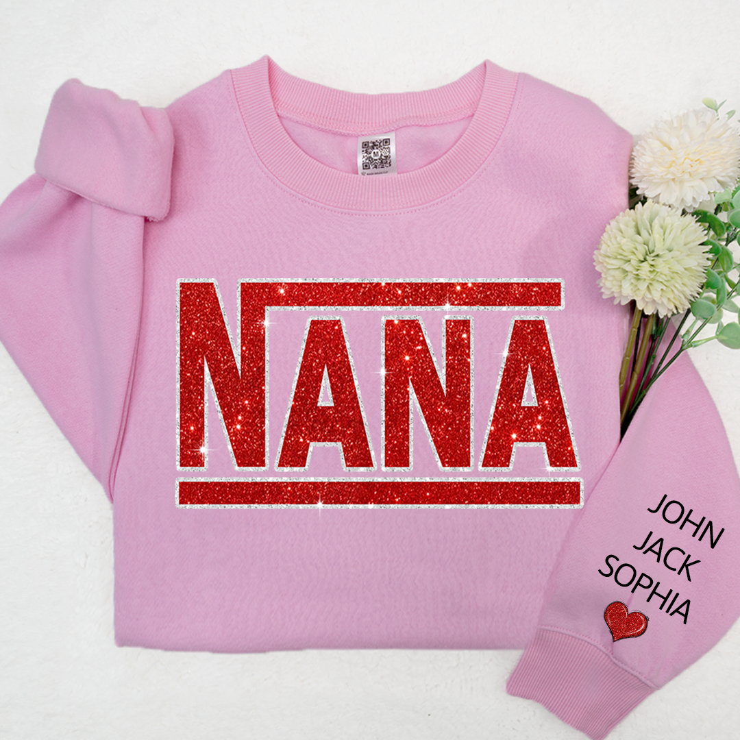 Lofaris Glitter Custom Name Nana Grandma Mimi And Kids Sweatshirt