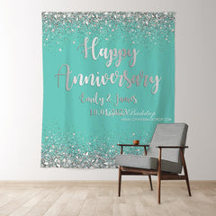 Lofaris Glitter Cute Blue Happy Anniversary Valentines Backdrop