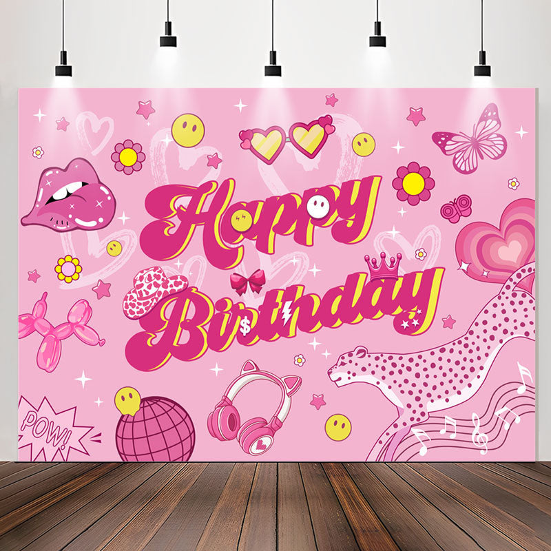 Lofaris Glitter Cute Pink Patterns Birthday Backdrop For Girls