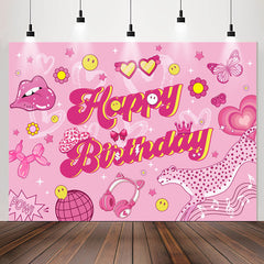 Lofaris Glitter Cute Pink Patterns Birthday Backdrop For Girls