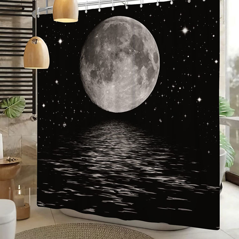 Lofaris Glitter Dark Night Moon Sea Christmas Shower Curtain
